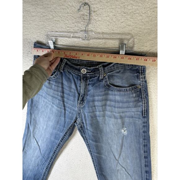 Buckle BKE Carter Jeans Mens 36R 36x31 Blue Straight Distressed Thick Stitch - Picture 7 of 16